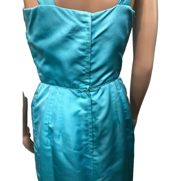 SOLD Vintage 1950s/60s Cyan Blue Maxi Wiggle Dress - Picture 6 of 11